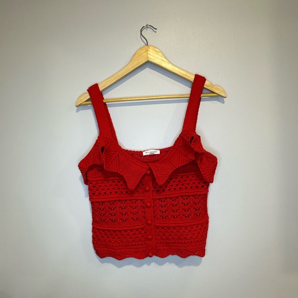 VICI AMORE COTTON CROCHET KNIT TOP - RED - Picture 2 of 12